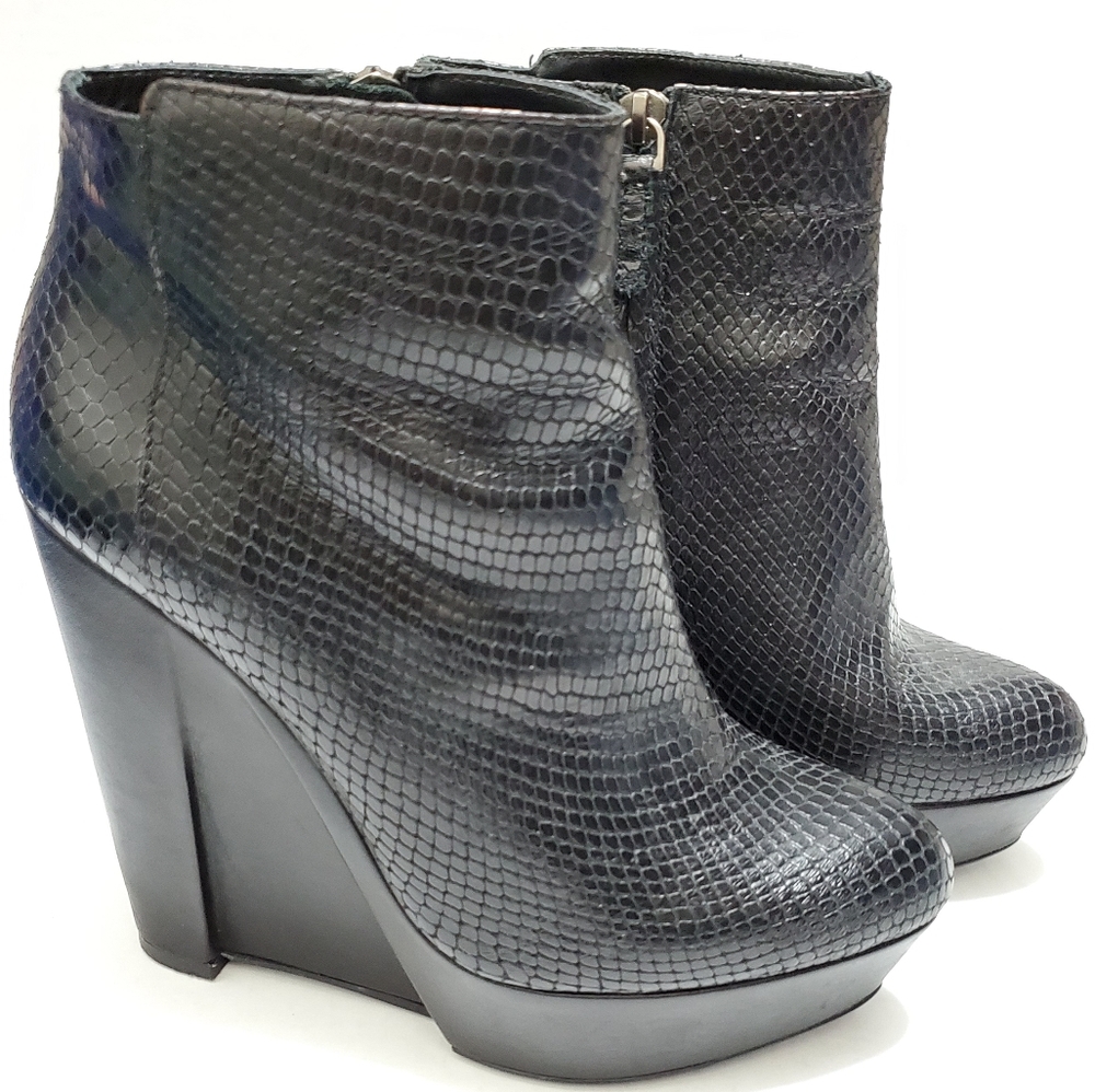 Theory Python Snake Skin Wedge Boots Booties - image 4